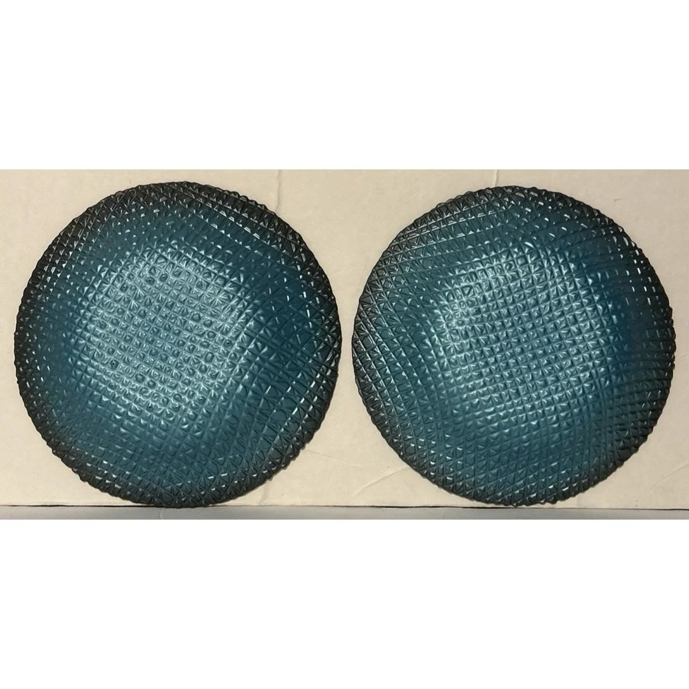 Art Glass Turkish Round Iridescent Multicolored Waffle Bowl Set Of 2 Goofus 8.5